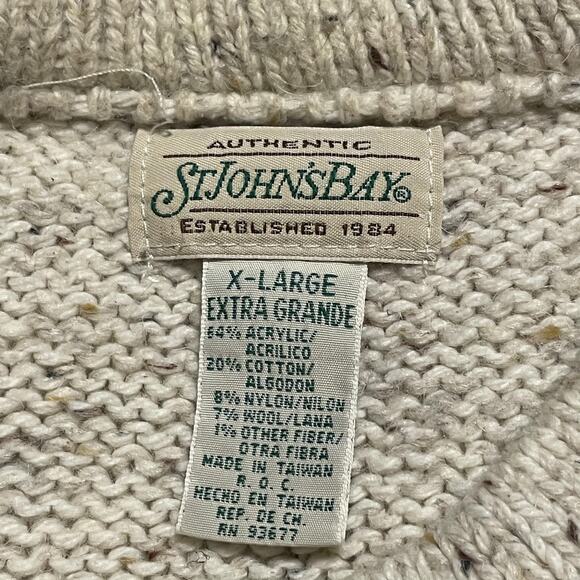 Vintage St Johns Bay Sweater Womens XL Beige Blue Fair Isle Button Cardigan 90s - Picture 6 of 9